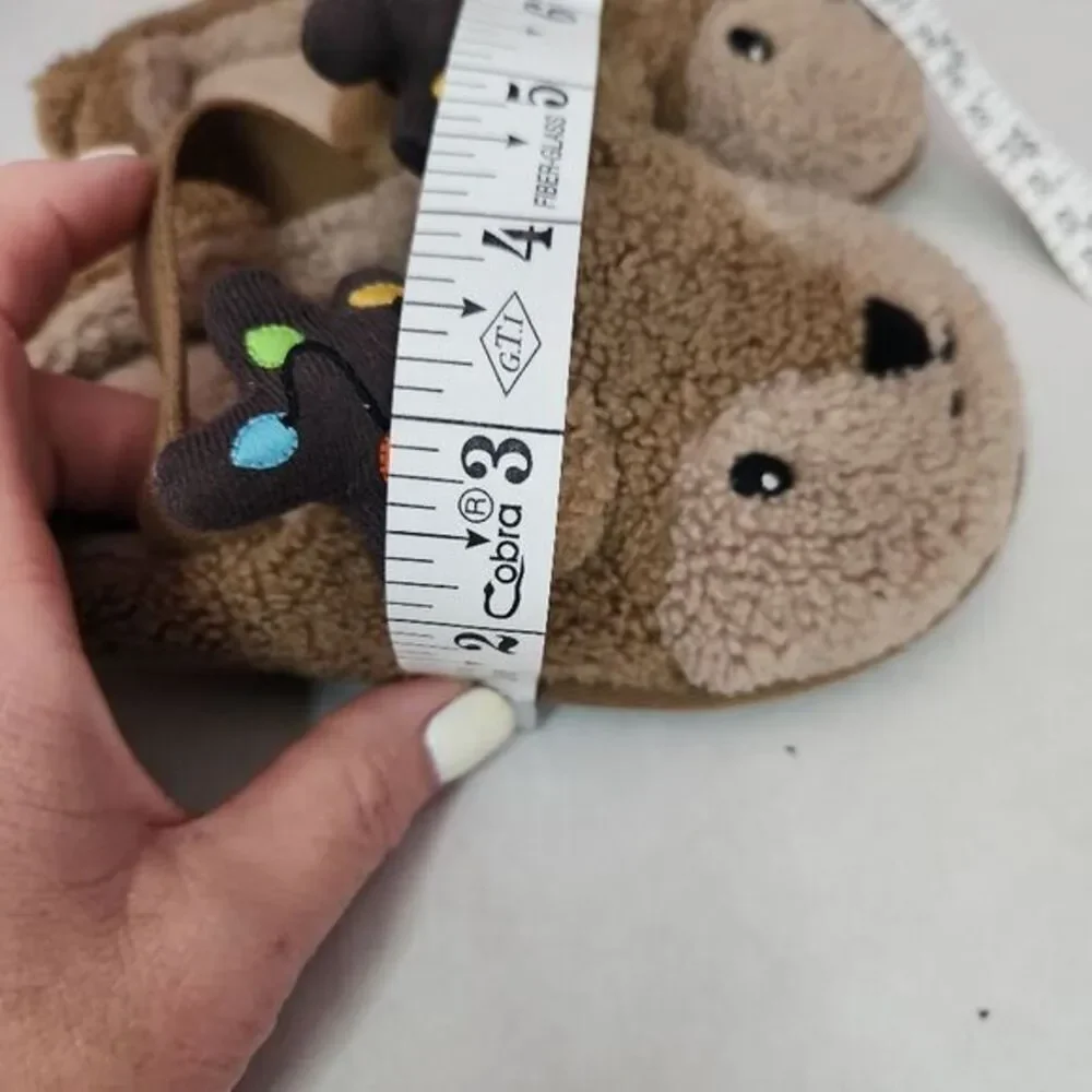Kids‎ Slippers Kids Size M 7/8 Brown Animal Face Plush Texture Cozy Warm Toddler